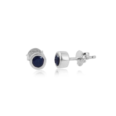SilverGems Zilveren oorstekers met facet geslepen ronde Blauwe Saffier edelstenen