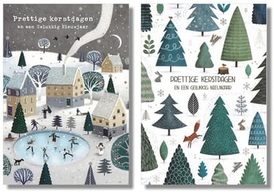 MGPcards - 10 Dubbele wenskaarten - Kerstkaarten / Nieuwjaar - Witte envelop - 10 x 14 cm - 2 Motieven per doosje