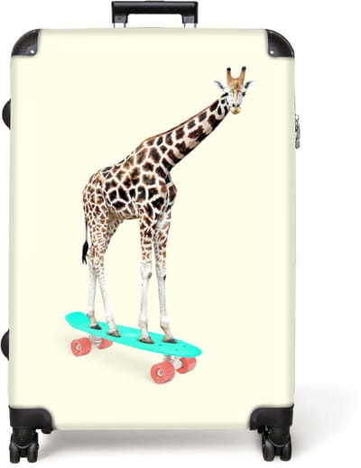 NoBoringSuitcases.com® - Koffer groot - Reiskoffer lichtgewicht - Giraffe - Patroon - Skateboard - Roze - Dieren - Rolkoffer met 4 wielen - Grote trolley XL - 98 liter bagage