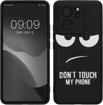 kwmobile telefoonhoesje geschikt voor Xiaomi 13T / 13T Pro - Hoesje voor smartphone in wit / zwart - Backcover van TPU - Don't Touch My Phone design