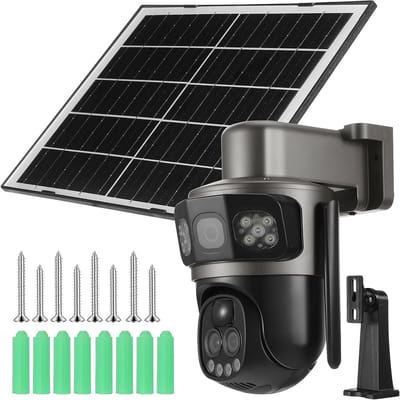 Draadloze Solar Camera - Buitencamera Zonne-energie - Huisbeveiliging - Drievoudige Lens Zoom - 22 x 17 x 13 cm - Donkergrijs