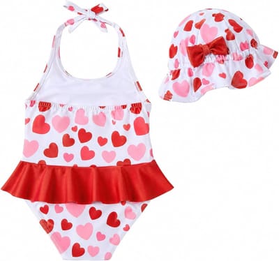 Schattige zwemset voor meisjes van 0-24 maanden met hoed, mouwloos badpak en strikdesign voor de zomer