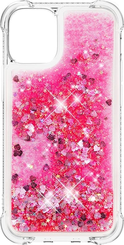 Peachy Glitter TPU hoesje geschikt voor iPhone 13 mini - transparant en roze