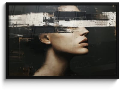 Poster in lijst - Fotolijst 90x60 cm - Posters - Gezicht - Vrouw - Zwart - Abstract - Posterlijst zwart - Decoratie - Wanddecoratie woonkamer - Muurdecoratie slaapkamer