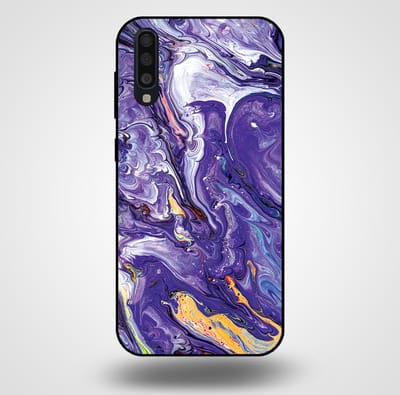 Smartphonica Telefoonhoesje voor Samsung Galaxy A70 met marmer opdruk - TPU backcover case marble design - Goud Paars geschikt voor Samsung Galaxy A70