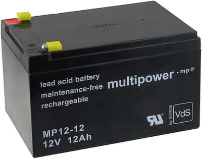 Lood-Zuur Accu - Oplaadbare Batterij - Noodstroom UPS - VdS-Gecertificeerd - 12 Volt 12Ah - Zwart