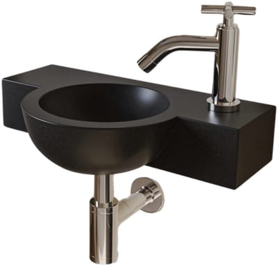 AquaVik Fonteinset Globus Natuursteen Kraan Rechts Chroom Kruiskop Kraan 40x23x8cm