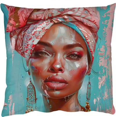 Sierkussens - Kussentjes Woonkamer - 50x50 cm - Vrouw - Portret - Blauw - Roze - Modern