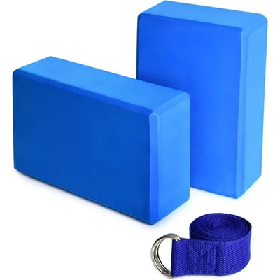 Bloc de Yoga Lot de 2 Blocs de Yoga avec Sangle de Yoga Mousse EVA Fitness Exercice Blocs de Yoga Briques Ensemble Conçu Pour la Salle de Sport à Domicile Fitness Apparence Élégante bleu