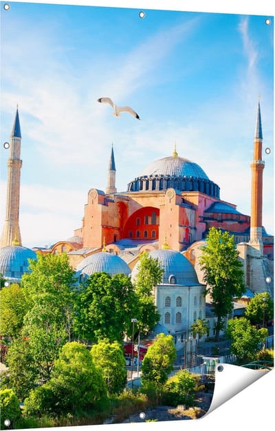 Gards Tuinposter Hagia Sophia Moskee in Istanbul - 90x120 cm - Tuindoek - Tuindecoratie - Wanddecoratie buiten - Tuinschilderij