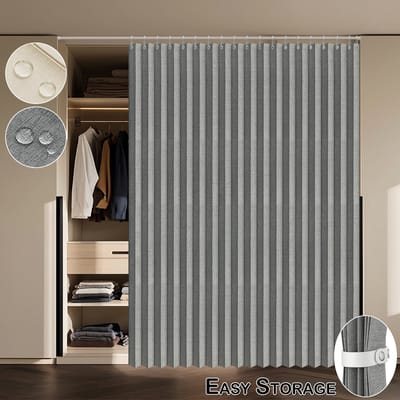 Qelus Extra Breed Gordijn 254x214cm Kant en Klaar met Haakjes - 220g/m² - Waterdichte en Verduisterende - UV-Werend voor Binnen en Buiten - Grijs