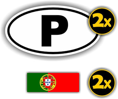 Jerma - P - Portugal - Vlag - Auto - Sticker - 2x ovaal 13x7 cm - 2st 7x2.5 cm - Vinyl - zelfklevend