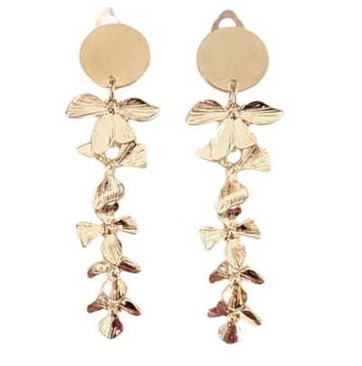 Clip oorbellen -Twila -goudkleurig -glanzende blaadjes 6cm- geen gaatje- Lang- Charme Bijoux