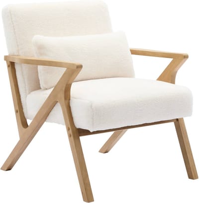 sweeek - Scandinavische fauteuil van naturelkleurig hout en imitatiebonteffect - antoine