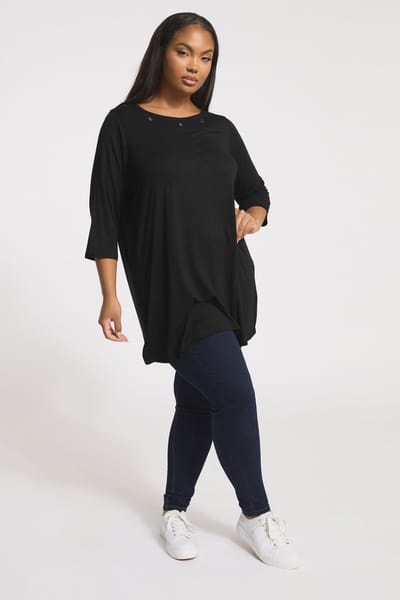 Yours Zwarte Top Met Oogjesdetail En 3/4 Mouwen Size 44