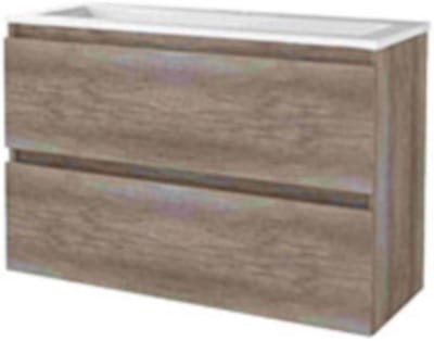 Basic-Line Start 39 Badkamermeubelset - Ondiep - 100 x 39 cm - Greeploos - 2 Lades - Acryl Wastafel - 1 Kraangat - Scotch Oak