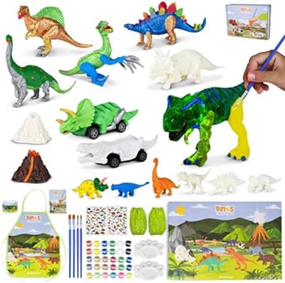 Dinosaurus speelgoed, jongens schilderset 16 figuren - Kinderset met glow in the dark, schildersets voor kinderen - Geschenk jongens verjaardag, kerstmis