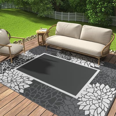 Omkeerbaar Buitentapijt met Bloemen - Sneldrogend en Waterdicht - Perfect voor Balkon en Tuin