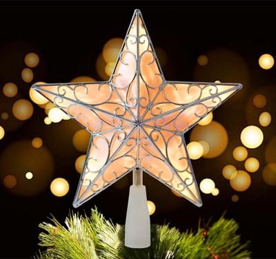 Kerstboomtopper 10 Inch met 3D Sterren en Verlichte String Lights voor Feestelijke Versieringen en Zilveren Kerstboomdecoraties