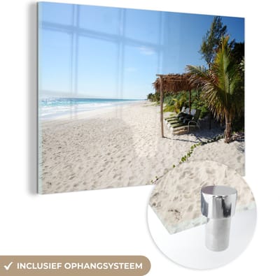® Glasschilderij 180x120 cm - Schilderij acrylglas - Palmen op de stranden bij het Nationaal park Tulum in Mexico - Foto op glas - Muurdecoratie woonkamer - Wanddecoratie slaapkamer - Schilderijen