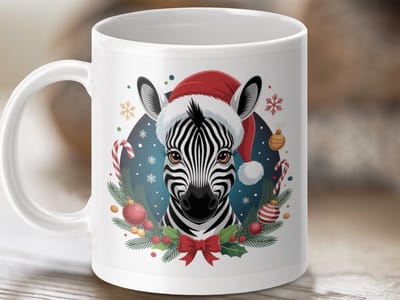 Mok Kerst Zebra, Feestelijke Mok, Cadeau Mok, Dieren Mok, Zebra Geschenk, Kerst Cadeau, Kerstversiering Mok, Uniek Ontwerp