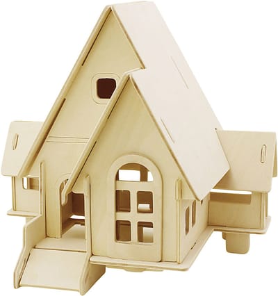 3D Houten Constructie Set, Huis met veranda, afm 22,5x17,5x20,5, 1 stuk