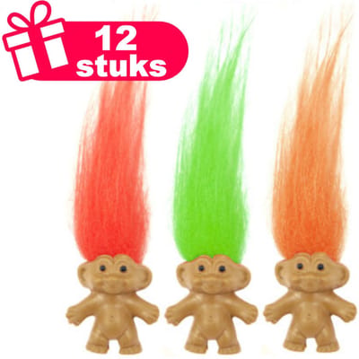 Henbrandt - 12 Stuks Retro Trollen Poppetjes met Haar - Mix Kleuren - Traktatie uitdeelcadeautjes voor kinderen & peuters - Traktaties en kinderverjaardagen - Klein grabbelton speelgoed voor in traktatie uitdeelzakjes