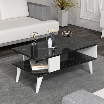 Stijlvolle salontafel marmer zwart en wit | 40x90x45 cm