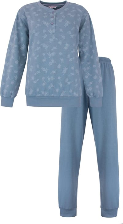 Tenderness Dames Pyjama - Fleece - Lange Mouwen - Denim Blauw - Maat S
