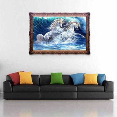 Ronde boor 5D DIY diamant schilderij  Twee eenhoorns in water  3D borduurwerk kruissteek strass 20X30CM