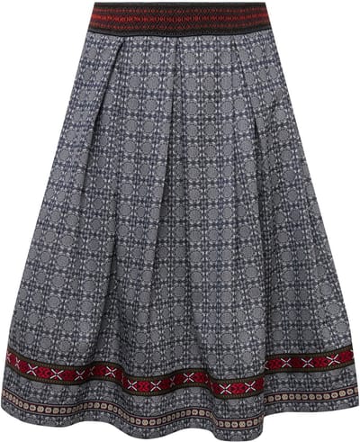 Ulla Popken - Dames - Klederdracht-rok jacquard A-lijn sierband - Marine - Maat 52