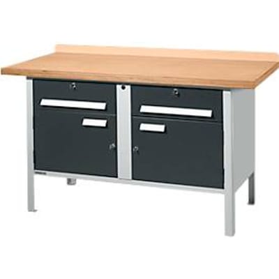 Schäfer Shop Select PWi 150-0 werkbank met kasten, beuken multiplexplaat, tot 750 kg, B 1500 x D 700 x H 840 mm, antraciet/lichtgrijs