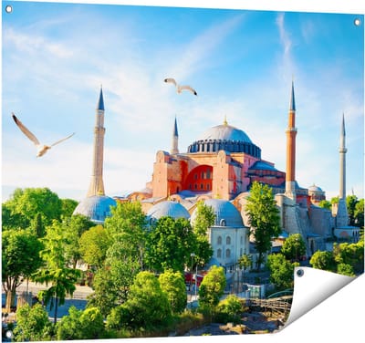 Gards Tuinposter Hagia Sophia Moskee in Istanbul - 100x80 cm - Tuindoek - Tuindecoratie - Wanddecoratie buiten - Tuinschilderij