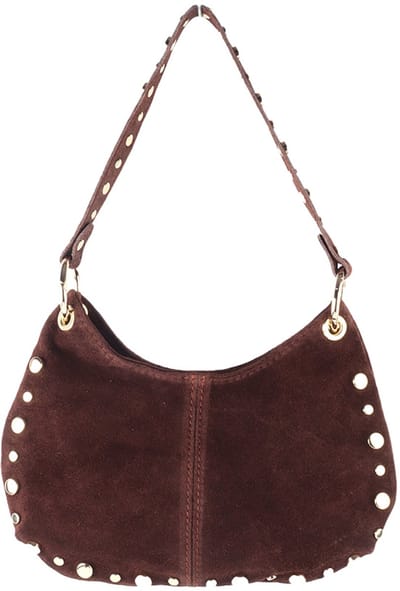 Giuliano Lederen Suede Schoudertas Ysoria - Dames- Made in Italy - Koffie