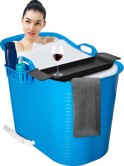 LIFEBATH - Zitbad Nancy - Bath bucket - Mobiele badkuip - 200L - Voor volwassenen - Inclusief Badrek - Blauw