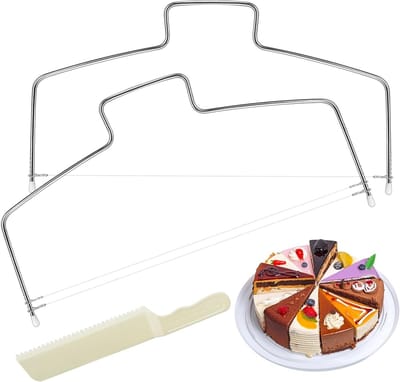Verstelbare RVS Taartsnijder Set met Dubbele Draad en Plastic Taartsnijder, Professionele Multifunctionele Keukenhulp voor Taart, Brood en Toast