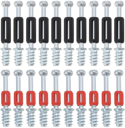 Dailygoods- Muurpluggen 200 Stuks - Inschroefbare Connector - Zwarte/Rode Schroeven - 39mm/45mm Lengte - 6mm Draaddiameter - Geschikt voor Meubels - Meubelconnector