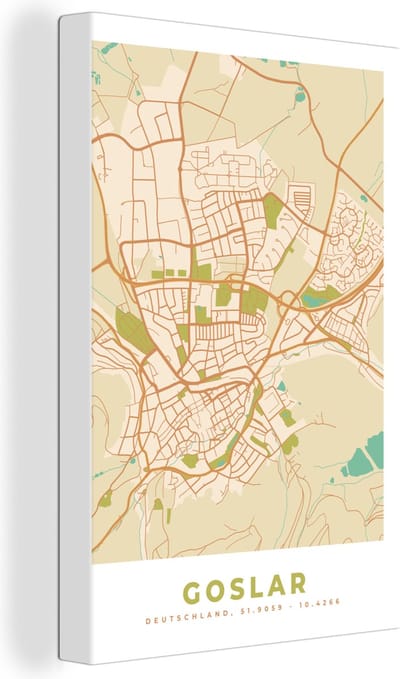 Canvas Schilderij Goslar - Plattegrond - Kaart - Vintage - Stadskaart - 20x30 cm - Wanddecoratie