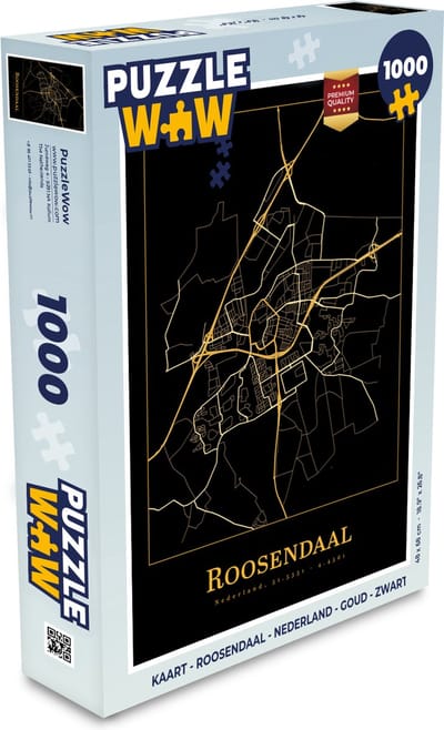 Puzzel Kaart - Roosendaal - Nederland - Goud - Zwart - Legpuzzel - Puzzel 1000 stukjes volwassenen