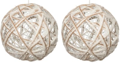 Anna Collection verlichte draad kerstballen - 2x -jute - D15 cm - 10 leds