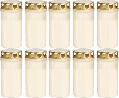 10x Witte grafkaarsen/gedenklichten met deksel 6 x 12,6 cm 2 dagen - Gedenkkaars - Graflichten/herdenkingslichten