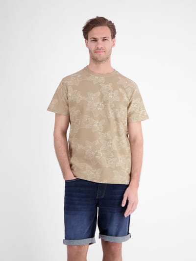 LERROS T-shirt met bloemenprint en ronde hals van jersey , Maat: S , Kleur: GRAVEL BEIGE , 100% katoen