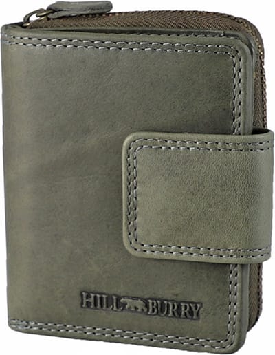 HillBurry Compacte Dames Portemonnee met Clip en Rits - Leren Portefeuille - Klein Model - RFID - Leer - Grijs