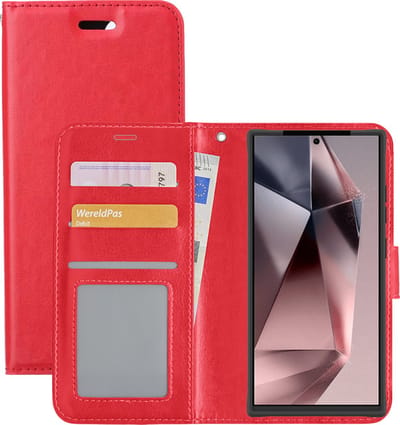 Hoesje - Met Pasjeshouder - Geschikt voor Samsung Galaxy S24 Ultra - Luxe Bookcase Portemonee - Flip Case - Kunstleer Book Case - Flipcase - Book Cover - Walletcase - Portemonneehoes - Rood