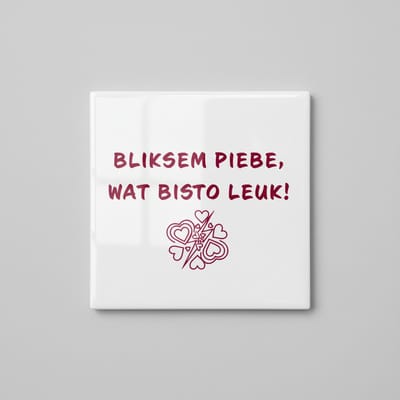 Grappige Nederlandse Quote Keramische Tegel – “Bliksem Piebe, Wat Bisto Leuk!” Speelse Tekst Wanddecoratie – 15 × 15 cm