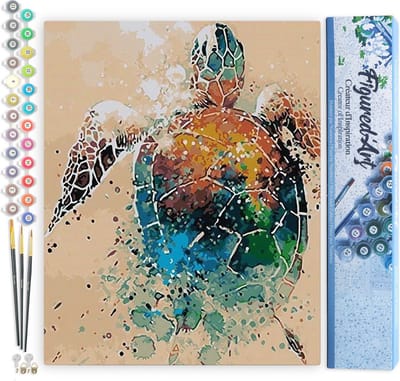 Figured'Art Schilderen op Nummer Volwassenen canvas Schildpad ontwerp - Handwerk acrylverf Kit DIY Compleet - 40x50cm zonder frame