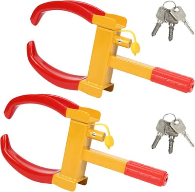 Wielklem Set - Bandenklauw Parkeerklauw - Voertuig Beveiligen - Universeel Verstelbaar - 17.5-25.5 cm Bandbreedte - Geel Rood