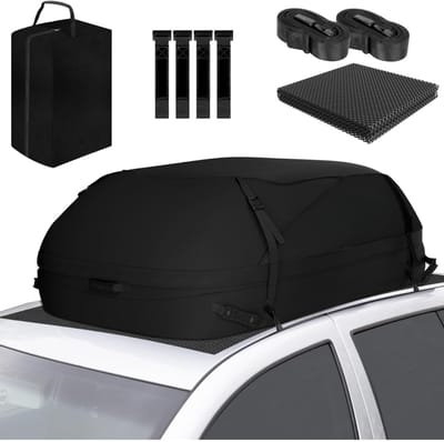 Famanu - Autodaktas, 400 l, waterdichte dakkoffer voor auto's met 6 stevige riemen, antislipmat en opbergtas (zwart)