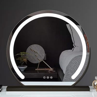 Grote Dimbare LED Make-up Spiegel met Touch Screen Oplaadbare Vanity Spiegel voor Kaptafel en Slaapkamer Zwart (62cmx58cm)