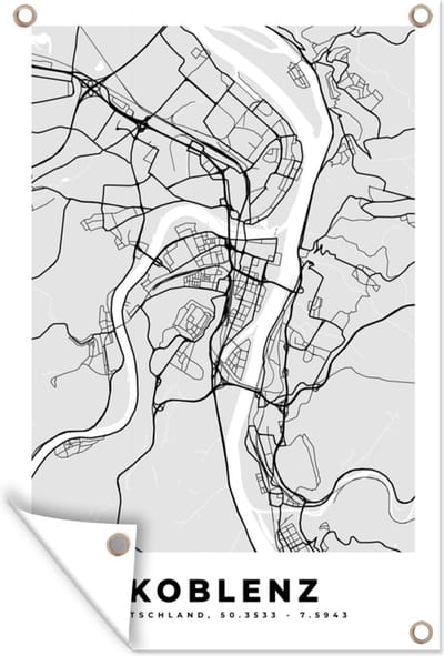 Muurdecoratie Koblenz - Kaart - Stadskaart - Duitsland - Plattegrond - 120x180 cm - Tuinposter - Tuindoek